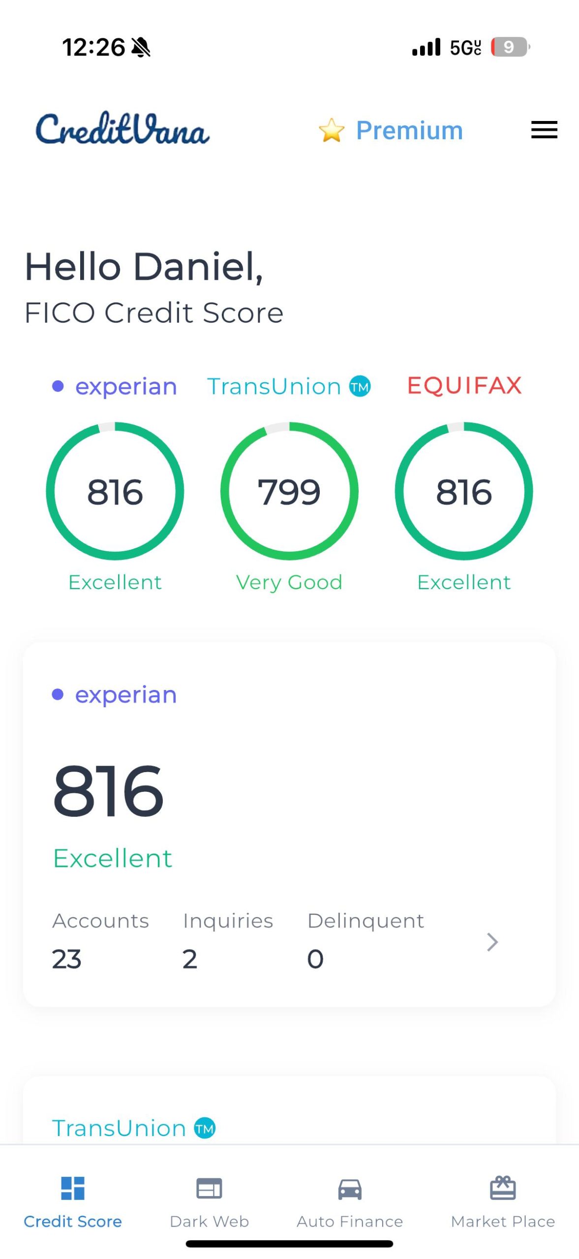CreditVana Free Credit Score App Dashboard